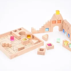 Hot Construction Wooden Building Blocks and Acrylic Gems in Tray Loose Parts|Construction Sets