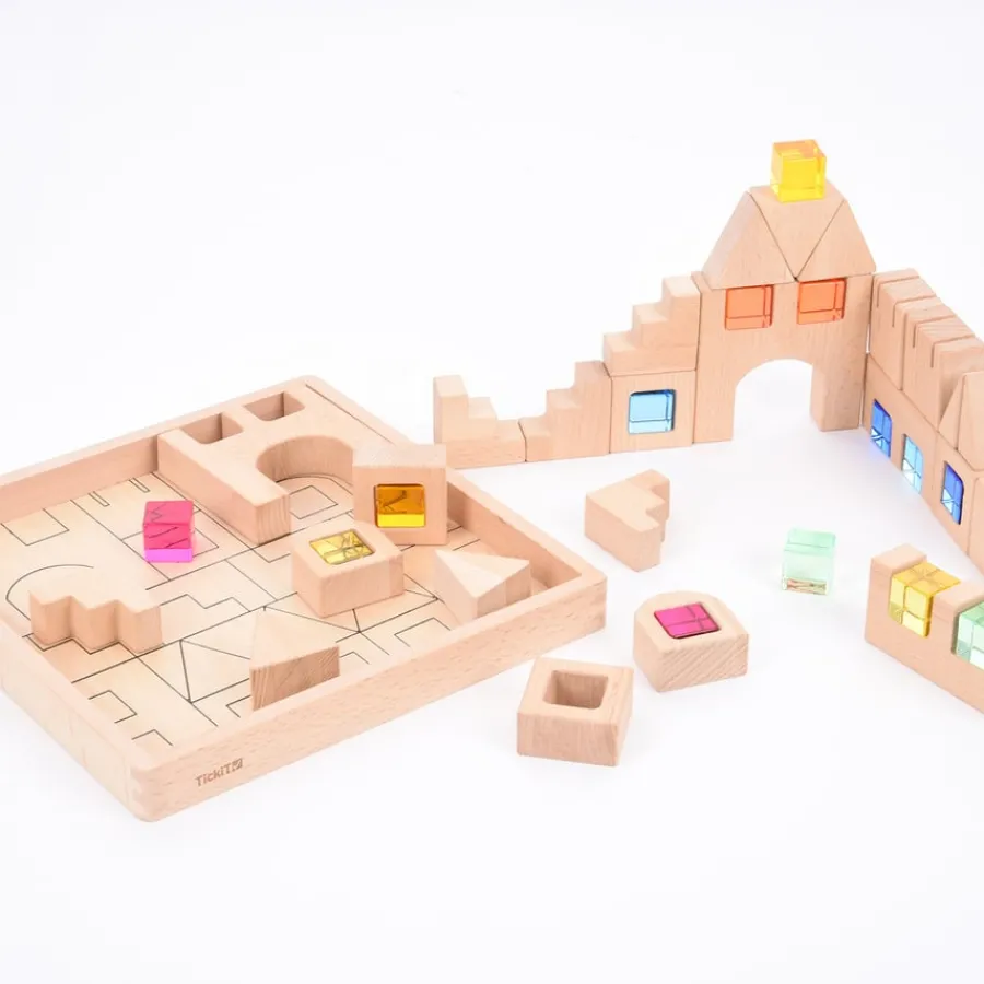 Hot Construction Wooden Building Blocks and Acrylic Gems in Tray Loose Parts|Construction Sets
