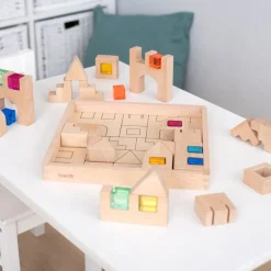 Hot Construction Wooden Building Blocks and Acrylic Gems in Tray Loose Parts|Construction Sets