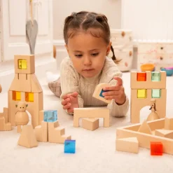 Hot Construction Wooden Building Blocks and Acrylic Gems in Tray Loose Parts|Construction Sets
