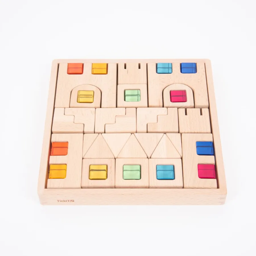 Hot Construction Wooden Building Blocks and Acrylic Gems in Tray Loose Parts|Construction Sets