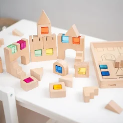 Hot Construction Wooden Building Blocks and Acrylic Gems in Tray Loose Parts|Construction Sets