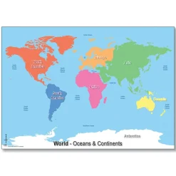 Hot Continents & Ocean Map of The World A1 Fieldwork|Maps & Compasses