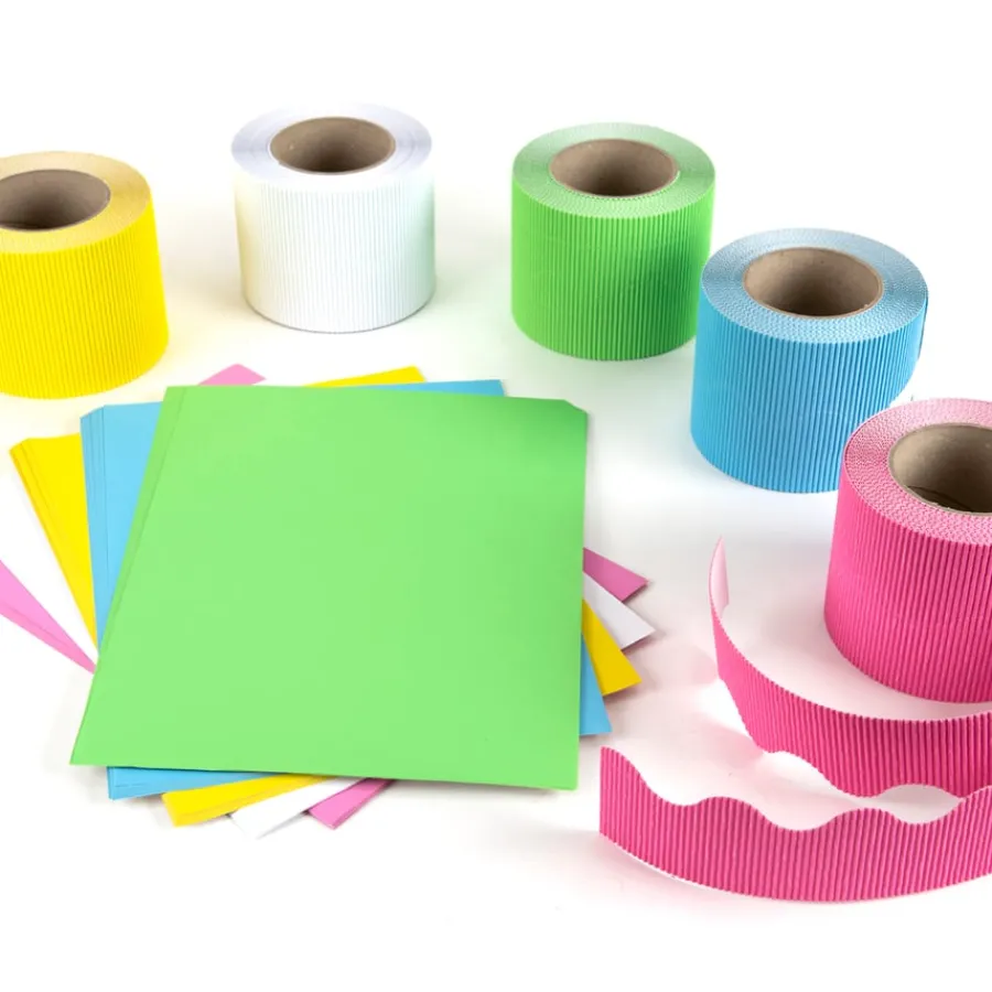 Corrugated Border Rolls Cool Colours Assorted 15m 5pk Festivals & Celebrations|Display