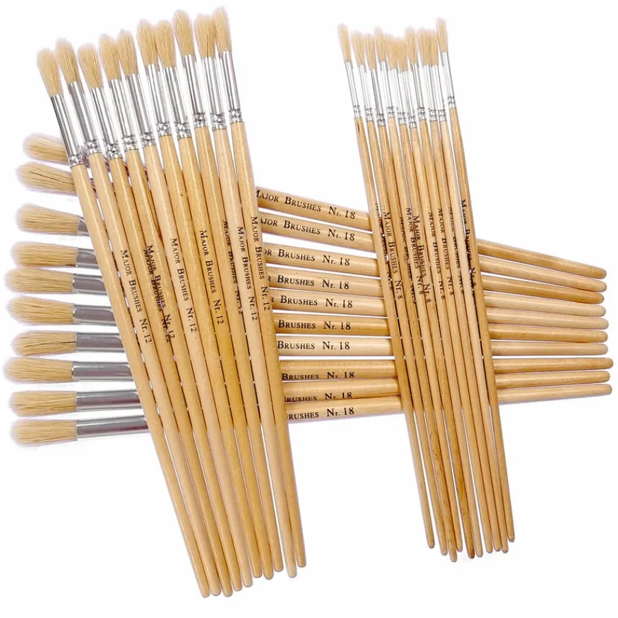 Discount Hog Hair Round Head Paint Brushes Assorted 30pk Paint Pots & Trays|Paint Brushes & Applicators