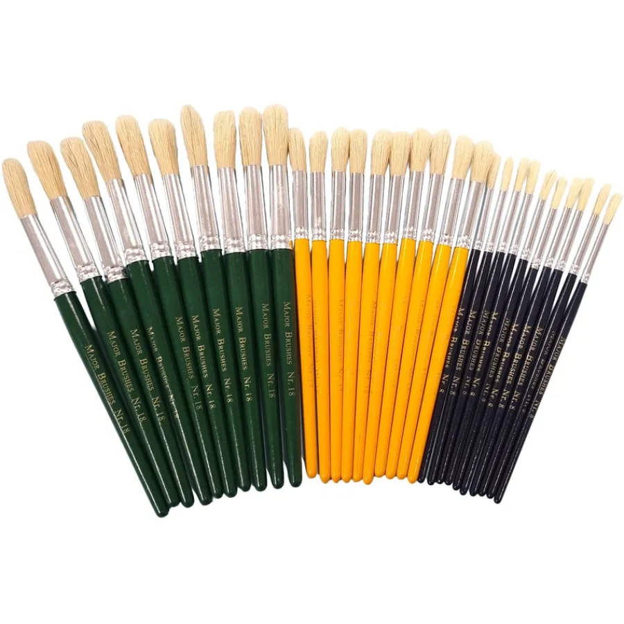 Discount Hog Hair Round Head Paint Brushes Assorted 30pk Paint Pots & Trays|Paint Brushes & Applicators