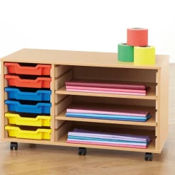 Hot Mobile Shelving and Six Shallow Tray Unit Furniture|Trays & Tray Storage