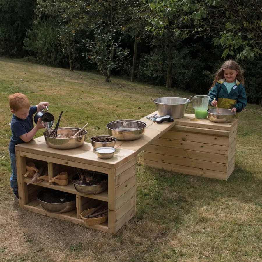 Hot Outdoor Wooden Movable Multi Tables Unit Outdoor Storage|Mud Kitchens