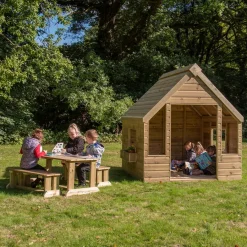 Clearance Outdoor Wooden Playhouse with Table & Benches Role Play Furniture & Accessories|Dens & Play Equipment