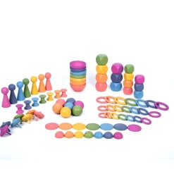 Best Rainbow Wooden Loose Parts Super Set 84pcs Construction Sets|Loose Parts