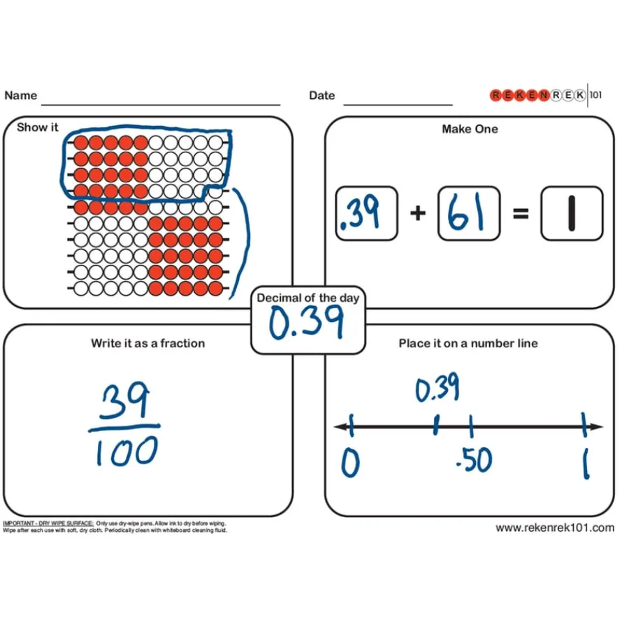 Hot Rekenrek Practice Charts Fraction & Decimal Bundle 30pk Fractions, Decimals & Percentages|Fractions