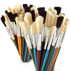 Outlet Round And Flat Hog Hair Paint Brushes 100pk Steam|Paint Pots & Trays