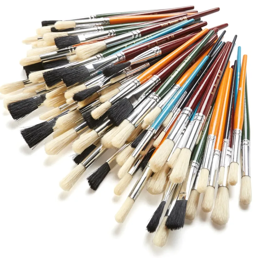 Outlet Round And Flat Hog Hair Paint Brushes 100pk Steam|Paint Pots & Trays