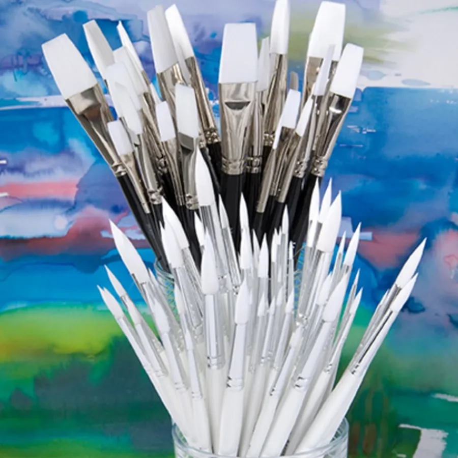 Clearance Round & Flat White Tip Nylon Paint Brushes 90pk Paint Pots & Trays|Paint Brushes & Applicators