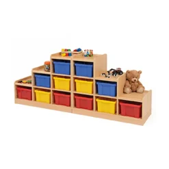 Set of 2 Wooden Tiered Tray Storage Unit coloured Trays Boxes & Containers|Trays & Tray Storage