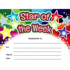 New Star of the Week Sparkly Certificate A5 20pk Pshe Rewards|Languages Rewards & Stickers