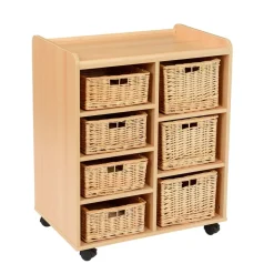 Storage Unit with 4 Shallow 3 Deep Wicker Baskets Boxes & Containers|Trays & Tray Storage