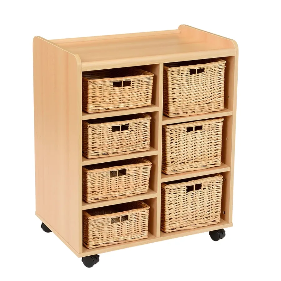 Storage Unit with 4 Shallow 3 Deep Wicker Baskets Boxes & Containers|Trays & Tray Storage