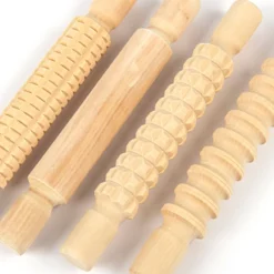 Textured Wooden Rolling Pin Set 4pk 3D, Modelling, Tools & Gloves|Modelling Tools & Knives