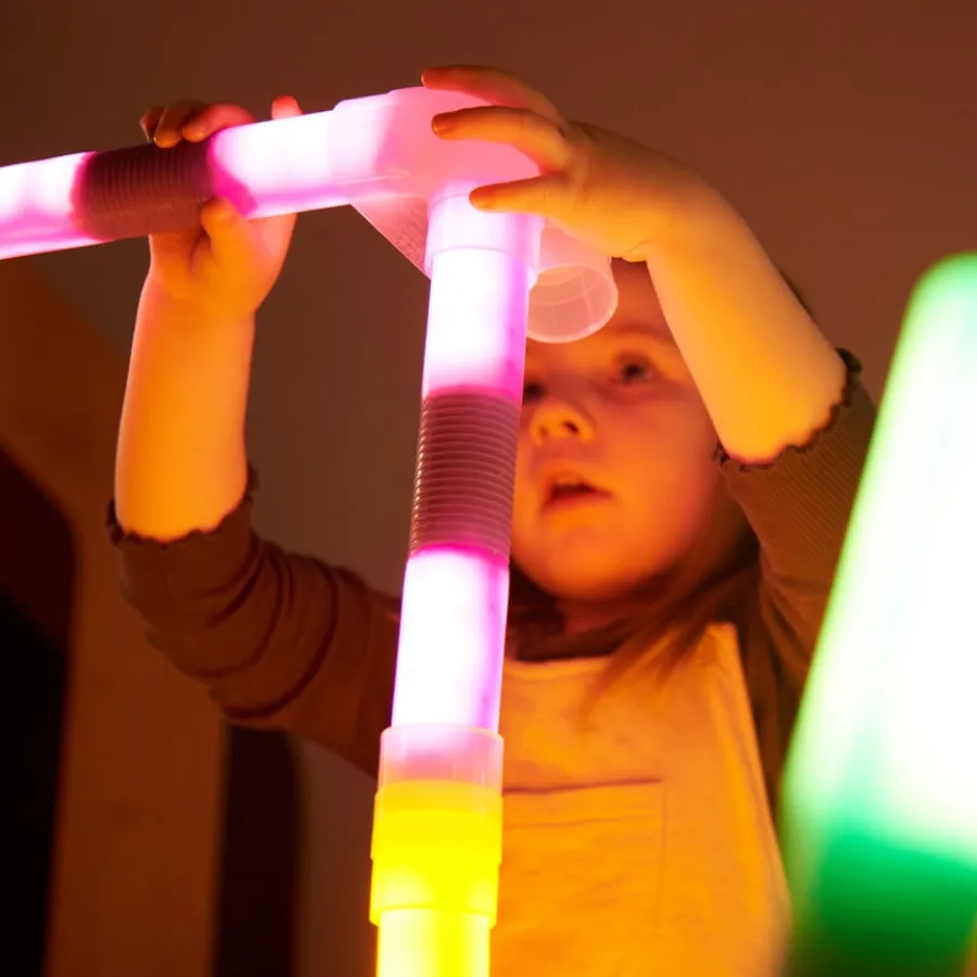 Clearance Glow Cylinder Connectors 18pk Light Up Learning|Sensory Construction