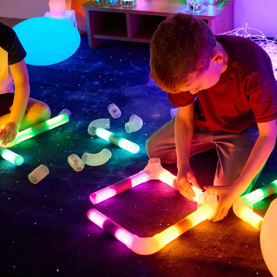 Clearance Glow Cylinder Connectors 18pk Light Up Learning|Sensory Construction