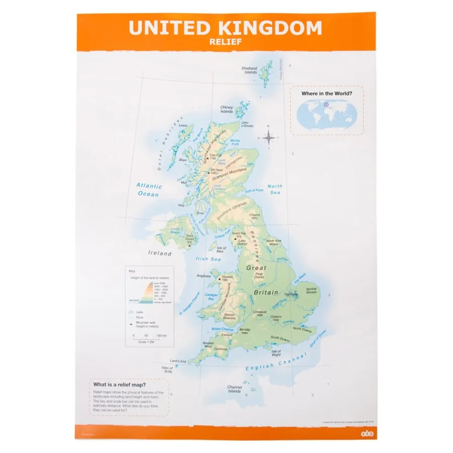 Best UK Map Political and Physical A1 KS2 Maps & Compasses