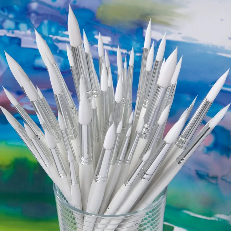 Clearance White Nylon Round Paint Brushes 60pk Paint Pots & Trays|Paint Brushes & Applicators