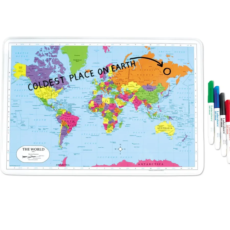 Hot Write & Wipe World Tabletop Map 0 x 445mm Fieldwork|Maps & Compasses